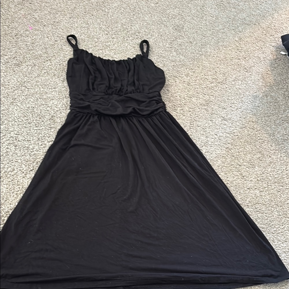 Kaileigh Black Ruched Midi Sundress with Spaghetti Straps